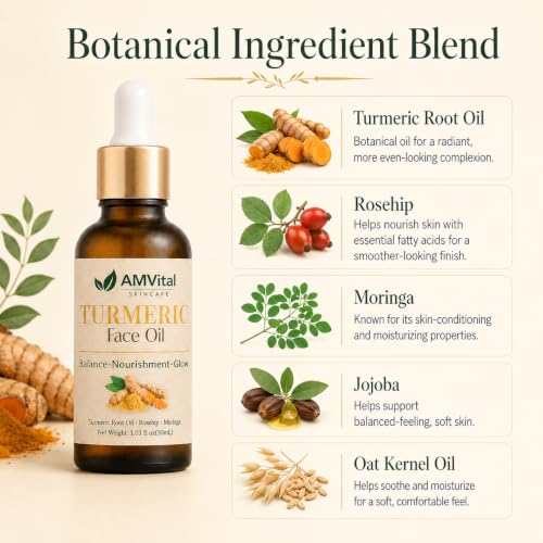 Image 3 of AMVital Turmeric Face Oil with Jojoba Rosehip and Moringa, 1 fl oz
