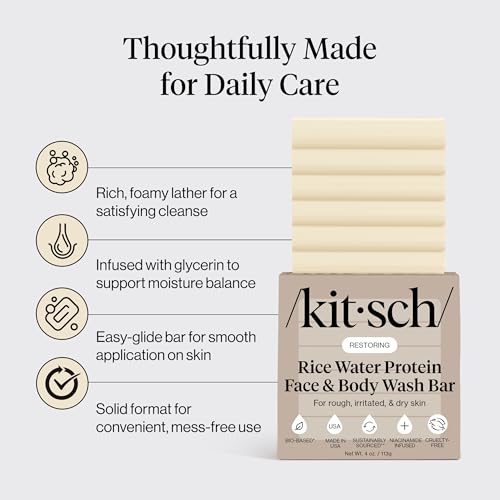 Image 5 of Kitsch Rice Water Protein Restoring Face & Body Wash Bar Soap – 4 oz