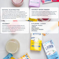 Thumbnail for Image 3 of Laird Superfood Hydrate Electrolyte Drink Mix with Coconut Water Variety Pack 10 Single Serve Stick Packs