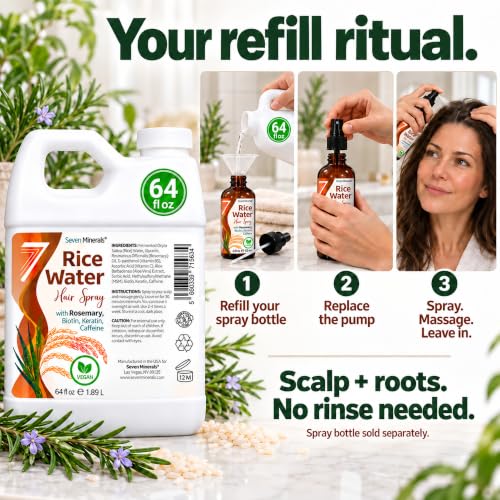 Image 7 of Seven Minerals Rosemary and Rice Water Spray for Hair Growth, 64 fl oz Refill