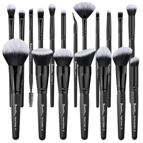 Image 1 of Black for the product Bueart Design 19Pcs Ultra Soft Black Labeled Dense Hair Makeup Brushes Set