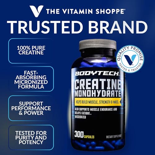 Image 2 of BodyTech Creatine Monohydrate Capsules, Micronized, 2250 MG, 300 Capsules