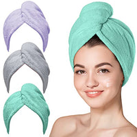 Thumbnail for Image 14 of Green, Purple, Grey - 3 Pack / Large for the product Hicober Microfiber Hair Towel Wrap for Women
