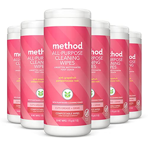 Image 1 of Default Title for the product Method All-Purpose Cleaning Wipes, Pink Grapefruit, Multi-Surface, Compostable, 30 Count (Pack of 6)