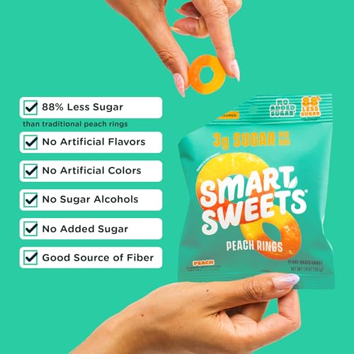 Image 3 of SmartSweets Peach Rings, Low Sugar Gummy Candy, 1.8oz Bags, 6 Pack