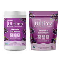 Thumbnail for Image 1 of Default Title for the product Ultima Replenisher Electrolyte Powder Drink Mix Bundle ? Sugar Free ? Grape, 90 Serving Canister and 20 Stickpacks ? 6 Electrolytes and Minerals ? Keto Friendly, Vegan, Non-GMO