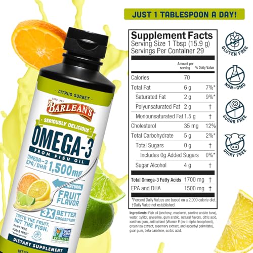 Image 6 of Barlean's Citrus Sorbet Omega-3 Fish Oil, 16oz
