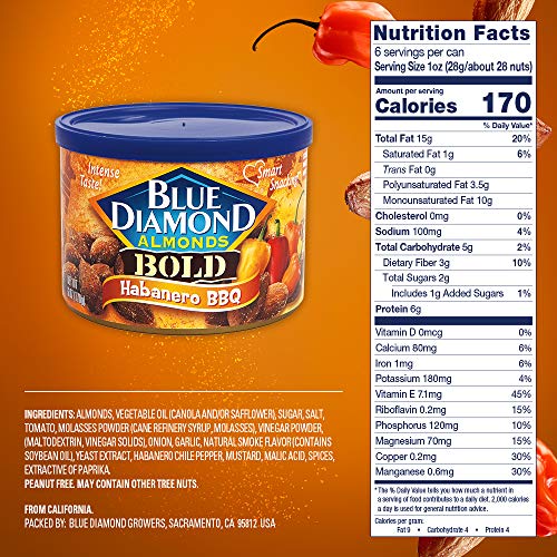 Image 2 of Blue Diamond Almonds Habanero BBQ Flavored Snack Nut 6 oz. Pack of 2