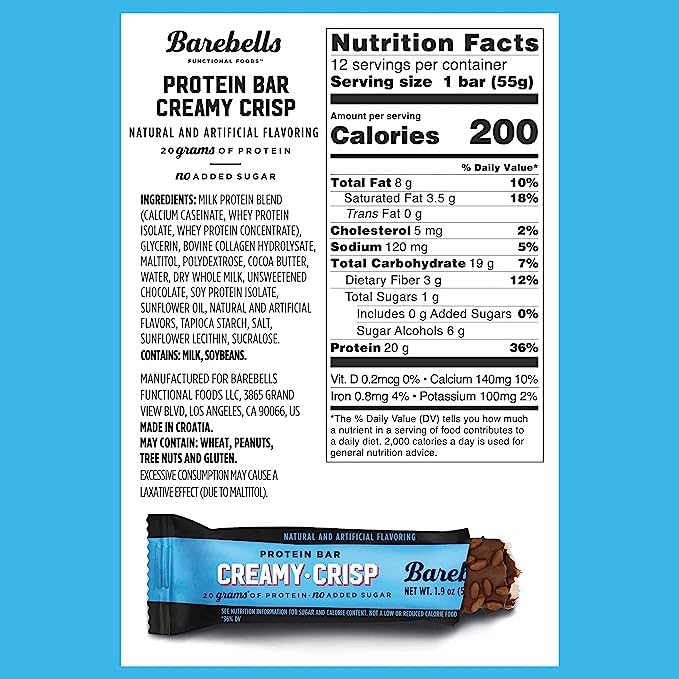 Image 2 of BAREBELLS Protein Snack Bars Creamy Crisp - 12 Count (2Pack), 1.9 oz (55g)