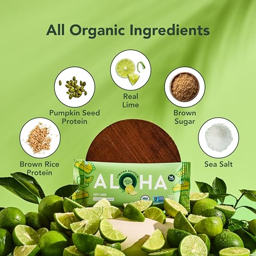 Image 3 of ALOHA Organic Plant Based Protein Bars - Key Lime - 12 Bars, Vegan, Low Sugar, Gluten-Free, GLP-1 Friendly, Low Carb, Non-GMO, No Stevia, No Erythritol