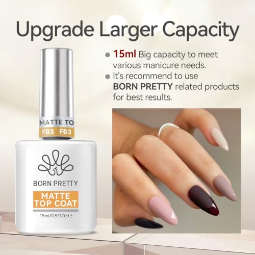 Image 5 of Born Pretty Matte Gel Top Coat, Matte Finish Nail Polish Top Coat 15ml