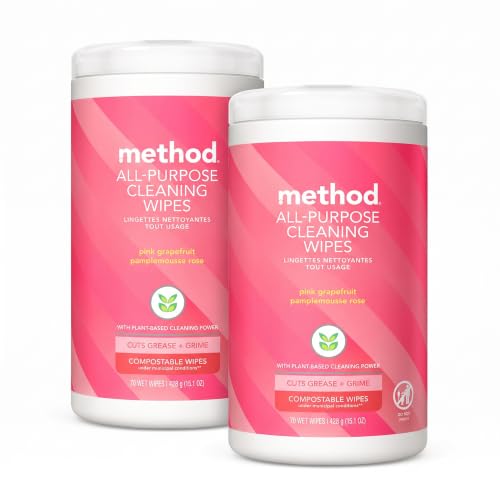 Image 1 of Default Title for the product Method All-Purpose Cleaning Wipes, Pink Grapefruit, Multi-Surface, Compostable, 70 Count (Pack of 6)