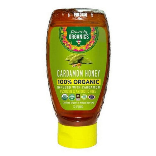Heavenly Organics Organic Raw Cardamom Honey squeeze bottle 12 Oz