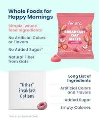 Thumbnail for Image 3 of Amara Breakfast Oat Melts - Organic Toddler Snack - Single Serve Fiber-Packed Oat Bites with Real Fruit, No Added Sugar, Quick Dissolving, Strawberry - 12 Pack