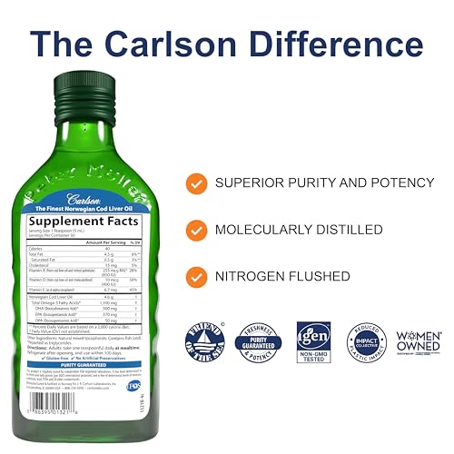 Image 2 of Carlson Cod Liver Oil, 1100 mg, Omega-3s, Unflavored, 250 mL (8.4 Fl Oz)