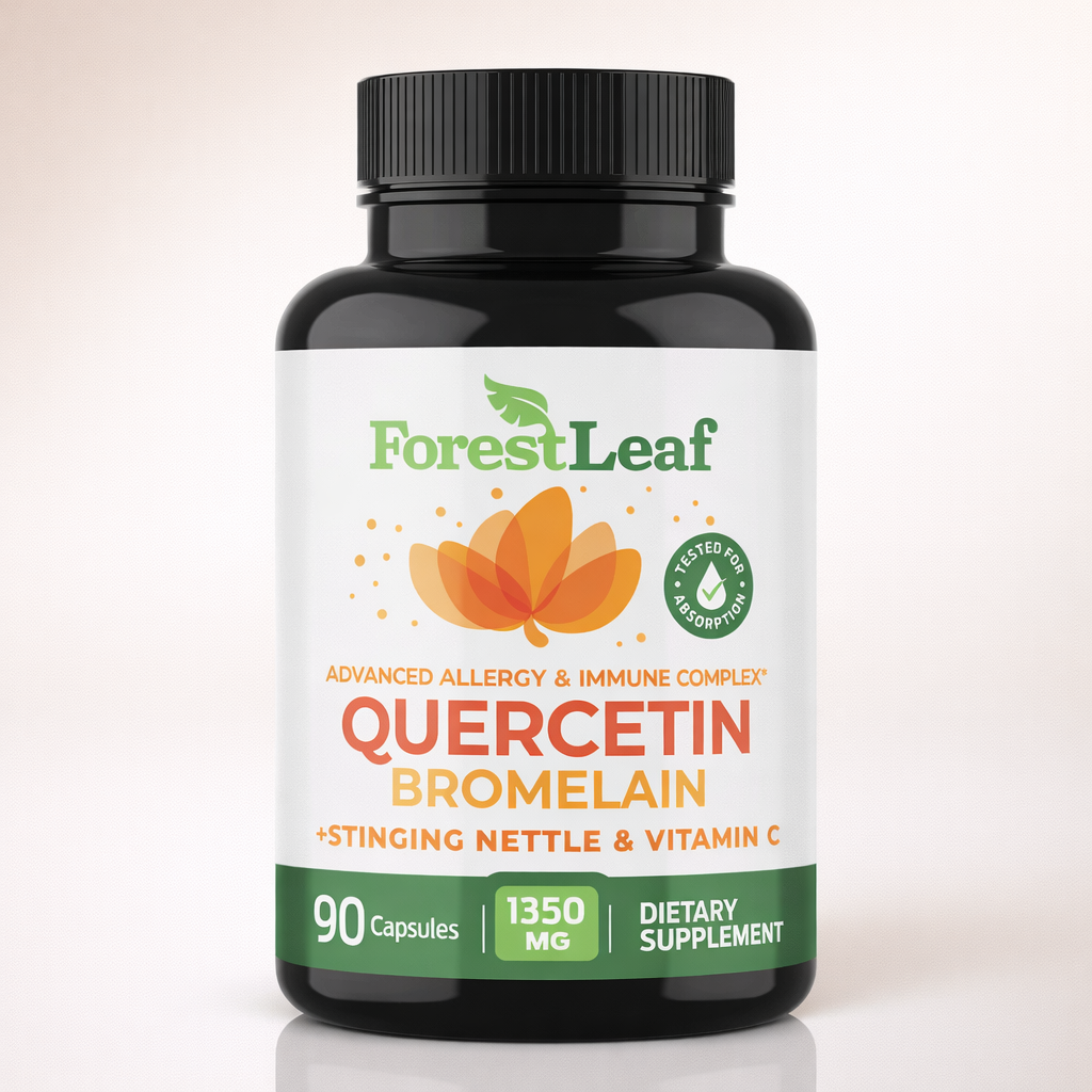 ForestLeaf Quercetin with Bromelain 1350mg - Blend with Vitamin C & Stinging Nettle Supplement, Quercetin 500mg Capsules, Non-GMO Gluten Free, Natural Function, 90 Veggie Caps