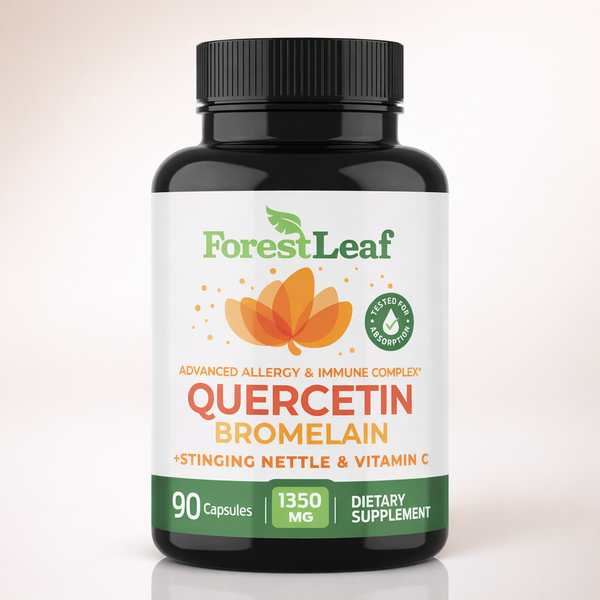 ForestLeaf Quercetin with Bromelain 1350mg - Blend with Vitamin C & Stinging Nettle Supplement, Quercetin 500mg Capsules, Non-GMO Gluten Free, Natural Function, 90 Veggie Caps