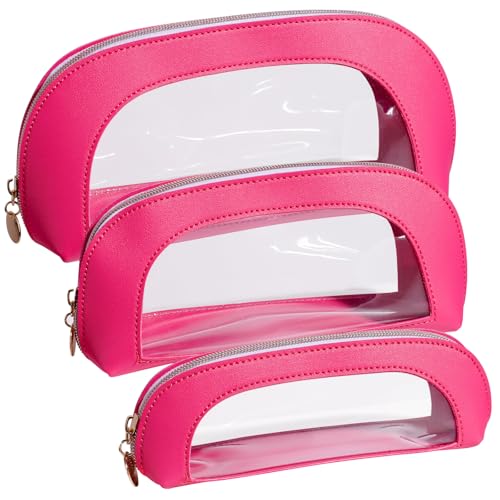 Image 1 of Default Title for the product BS-MALL 3 Pcs Makeup Bag Set, Waterproof Travel Makeup Kit with Zippers, Lightweight Travel Bag for Makeup Brush Holder & Organizer, Fashionable Leather Case for Daily Use & Storage (Hot Pink)