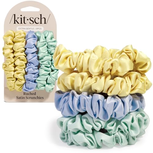 Image 14 of Pastel Yellow/Blue/Green for the product Kitsch Satin Scrunchies for Women