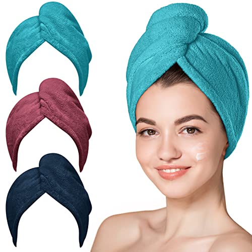 Image 13 of Plum,navy,aqua Green / Large for the product Hicober Microfiber Hair Towel Wrap for Women