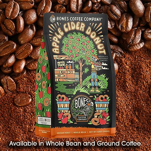 Image 5 of Bones Coffee Company Apple Cider Donut Flavored Coffee, Medium Roast Low Acid Arabica Beans, 12 Oz Ground