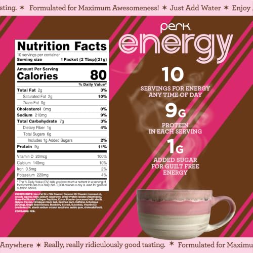 Image 2 of Perk Energy Drink Mix (Mint Chocolate Truffle) 10 Stick Packs, Gluten-Free