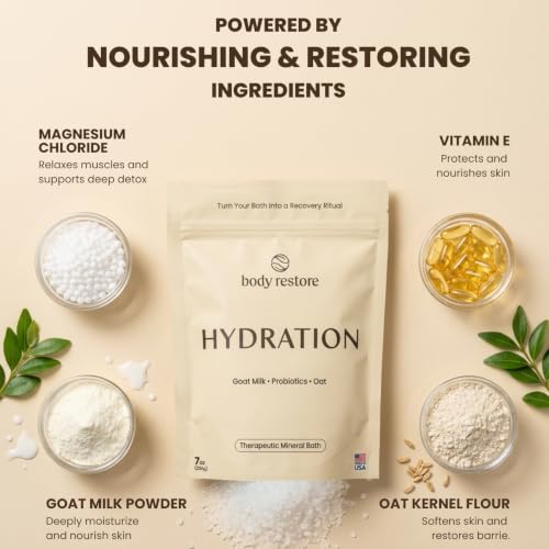 Image 3 of Body Restore Magnesium Bath Salts – Giftable Therapeutic Mineral Bath Soak with Goat Milk, Oat & Probiotics for Dry Sensitive Skin, Relaxation & Skin Barrier Support – Hydration