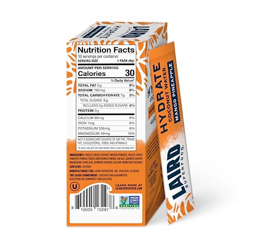 Image 2 of Laird Superfood Pineapple Mango Hydrate Coconut Water 10ct, 0.3 OZ