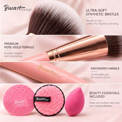 Image 2 of Bueart Design 30Pcs PRO Makeup Brushes Set Ultra Soft Dense Hair (Pink)