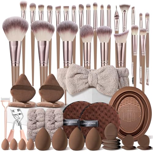 Image 4 of Brown 53pcs for the product HGHDBT Makeup Brushes Set Professional Makeup Kit Multi-functional Makeup Tool Set