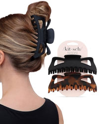 Thumbnail for Image 1 of Default Title for the product Kitsch 5 Inch Large Claw Clips for Thick and Long Hair - Black & Tort, 2pcs