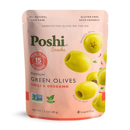 Image 1 of Default Title for the product Poshi Green Pitted Olive Snack Packs, Chili & Oregano, 1.1 oz (Pack of 30)
