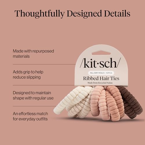 Image 4 of Kitsch Ribbed Hair Ties No Damage - Blush, 10pcs
