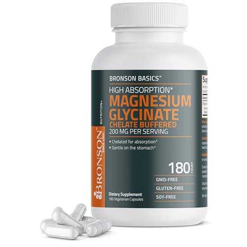 Image 3 of 180 Count (Pack of 1) for the product Bronson Magnesium Glycinate 200 mg Buffered Vegetarian Capsules