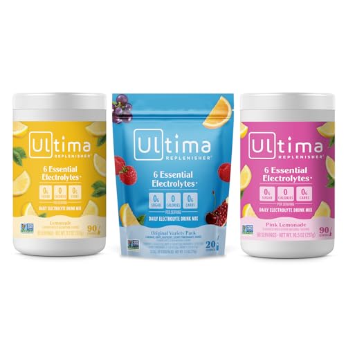 Image 1 of Default Title for the product Ultima Replenisher Electrolyte Powder Drink Mix Bundle ? Sugar Free ? Lemonade, Pink Lemonade, Variety-90 Servings, 20 Stickpacks