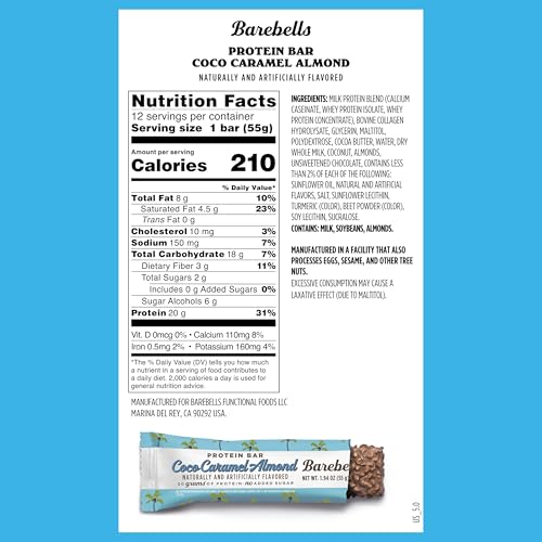 Image 2 of BAREBELLS Protein Bars Coconut Caramel Almond - 12 Count, 20g High Protein Treats