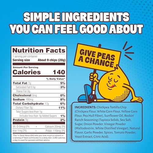 Image 3 of HIPPEAS Chickpea Tortilla Chips, Rockin? Ranch, Gluten Free, Dairy Free, Vegan, 1oz, Pack of 18