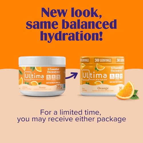 Image 5 of Ultima Replenisher Electrolyte Powder Drink Mix Bundle ? Sugar Free ? Orange, 30 Serving Canister and 20 Stickpacks ? 6 Electrolytes and Minerals ? Keto Friendly, Vegan, Non-GMO