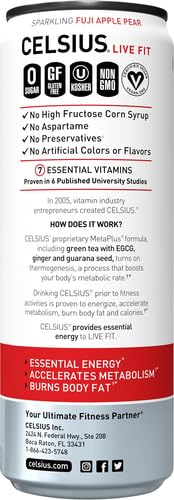 Image 6 of CELSIUS Sparkling Fuji Apple Pear Functional Essential Energy Drink 12 Fl Oz