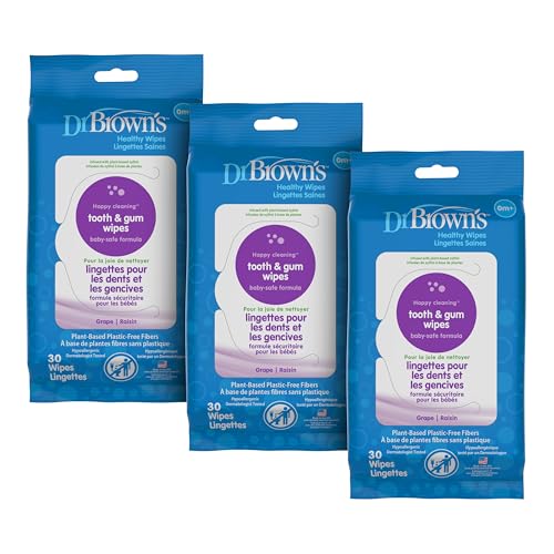 Image 1 of Default Title for the product Dr. Brown's Tooth and Gum Healthy Wipes, Fluoride-Free Oral Care for Babies, Grape Flavor, 30 count, 3-Pack