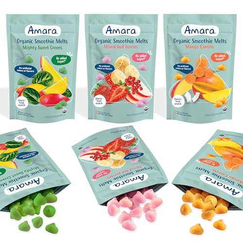Image 1 of Default Title for the product Amara Smoothie Melts - Best Sellers Variety Pack - Baby Snacks Made With Fruits and Vegetables - Healthy Toddler Snacks For Your Kids Lunch Box - Organic Plant Based Yogurt Melts - 6 Packs