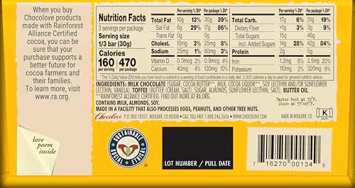 Image 2 of Chocolove Milk Chocolate Bar Toffee & Almonds - 3.2 oz.