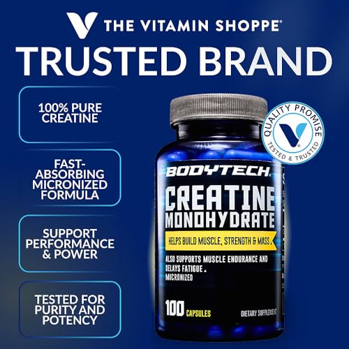 Image 2 of BodyTech Creatine Monohydrate Capsules, Micronized, 2250 MG, 100 Capsules