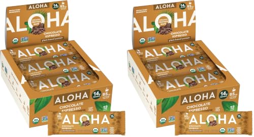 Image 1 of Default Title for the product ALOHA Organic Plant Based Protein Bars - Chocolate Espresso (85mg Caffeine) - 12 Bars, Vegan, Low Sugar, Gluten-Free, Paleo, Low Carb, Non-GMO, No Stevia, No Erythritol (Pack of 2)