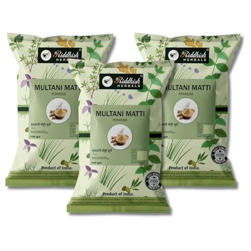 Image 1 of Default Title for the product Riddhish HERBALS Multani Mitti Fuller's Earth Clay Powder for Face & Body Care Natural Mineral Clay with Fine Texture 100g (Pack of 3)