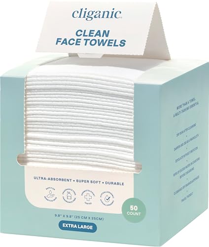 Image 2 of 50 Count (Pack of 1) for the product Cliganic Face Towels XL Disposable Makeup Remover Soft Dry Wipes