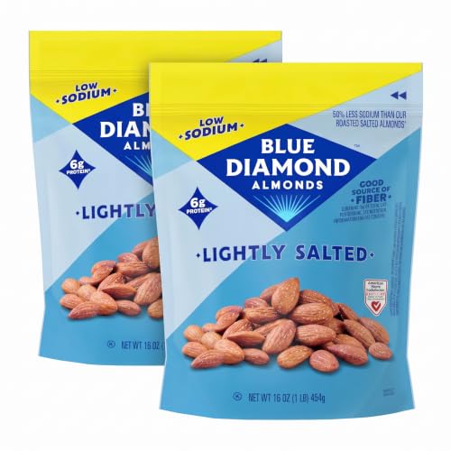 Image 1 of Default Title for the product Blue Diamond Almonds Low Sodium Lightly Salted Snack Nuts, 16 Oz Resealable Bag (Pack of 2)