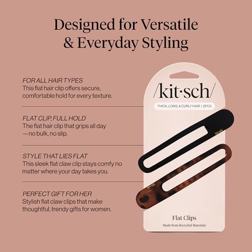 Image 3 of Kitsch Flat Hair Clips for Women - Black & Tortoise, 2pcs