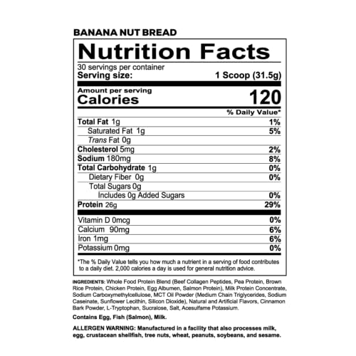 Image 2 of REDCON1 MRE LITE Whole Food Protein Powder, Banana Nut Bread - Lactose Free & Sugar Free Meal Replacement with Animal Protein Blends - Easy to Digest Formula - Only 1g Carb per Serving (30 Servings)