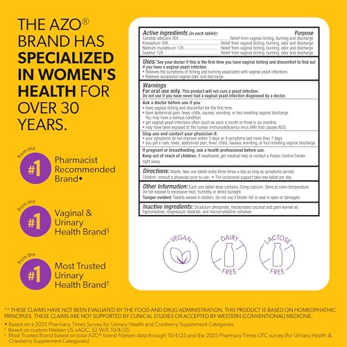 Image 3 of AZO Yeast Plus Dual Yeast Infection Pills Symptom Relief for Women, 60 Count (Pack of 24)
